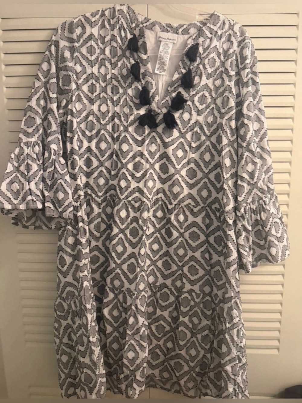 NWOT Tommy Bahama Geometric Print Tiered Tunic Dress with Tassels